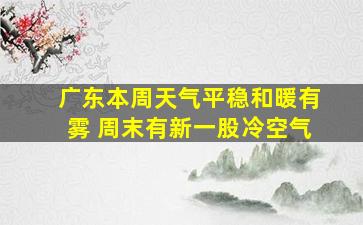 广东本周天气平稳和暖有雾 周末有新一股冷空气